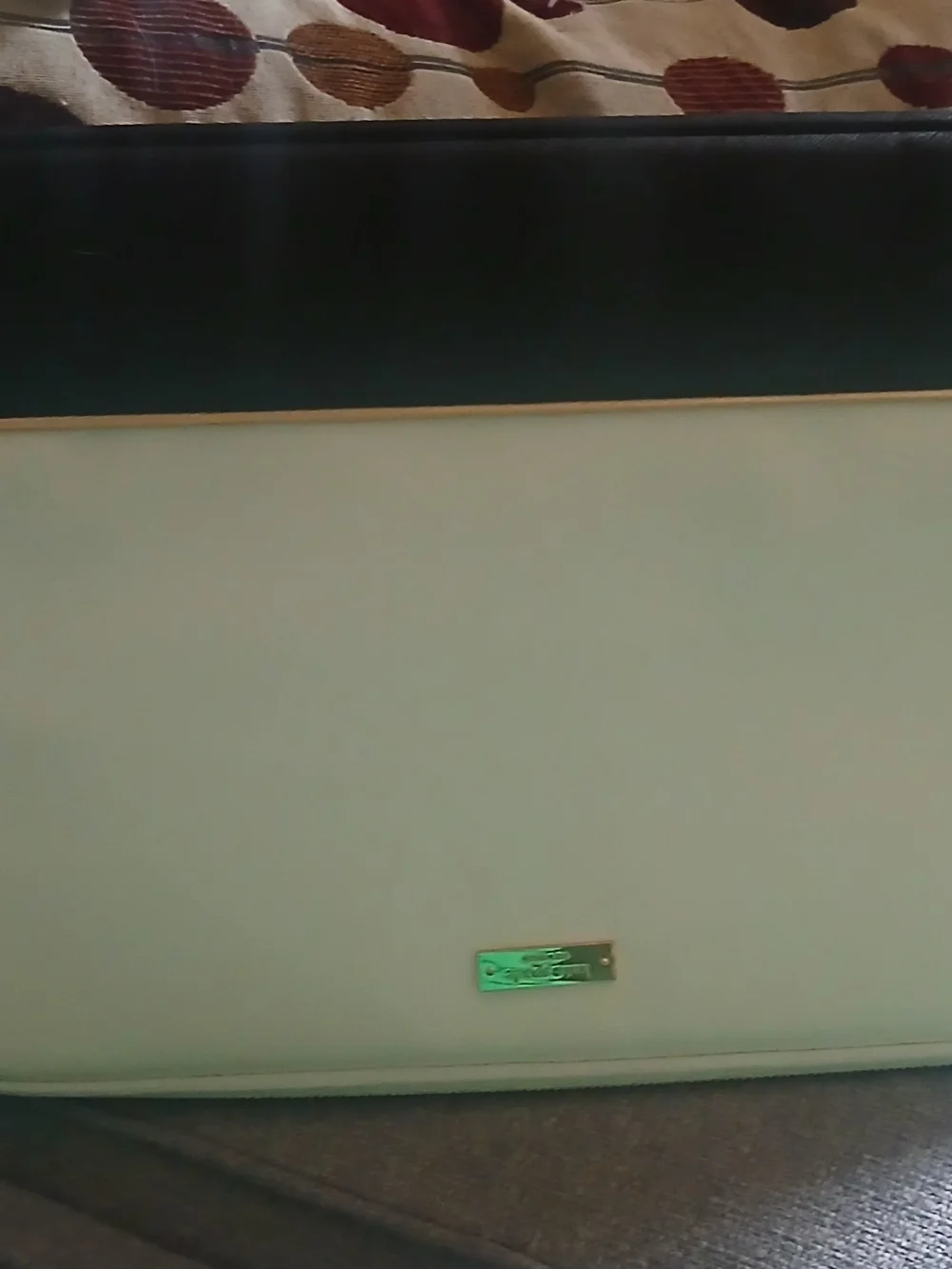 kate spade White Textured Saffiano Clutch with Gold Logo Plate 14x10